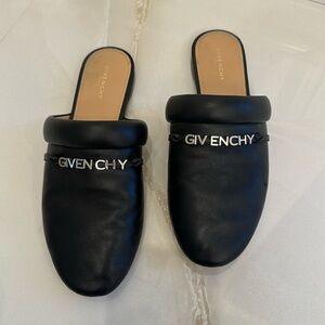 Givenchy "Elba" napa leather mule slippers. Flat heel.